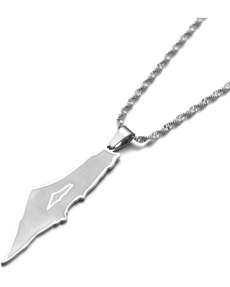 Stainless Steel Israel Palestine Map Pendant Necklace Country Geography Chain for Women Jewelry F $8.20 Necklaces