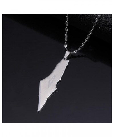 Stainless Steel Israel Palestine Map Pendant Necklace Country Geography Chain for Women Jewelry F $8.20 Necklaces