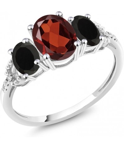 10K White Gold Red Garnet Black Onyx and Diamond Accent 3-Stone Engagement Ring | 2.03 Cttw | Oval 8X6MM and 6X4MM | Gemstone...