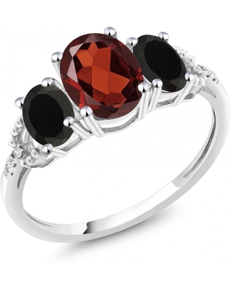 10K White Gold Red Garnet Black Onyx and Diamond Accent 3-Stone Engagement Ring | 2.03 Cttw | Oval 8X6MM and 6X4MM | Gemstone...