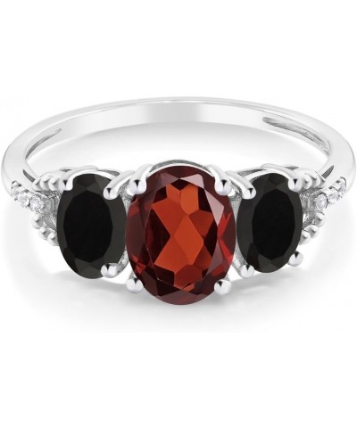 10K White Gold Red Garnet Black Onyx and Diamond Accent 3-Stone Engagement Ring | 2.03 Cttw | Oval 8X6MM and 6X4MM | Gemstone...