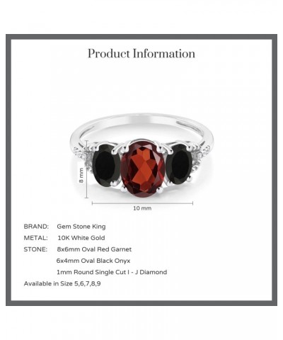 10K White Gold Red Garnet Black Onyx and Diamond Accent 3-Stone Engagement Ring | 2.03 Cttw | Oval 8X6MM and 6X4MM | Gemstone...