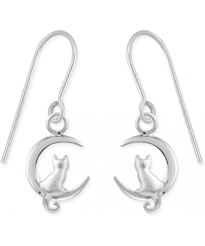 Jewelry Sterling Silver Cat in the Crescent Moon Dangle Earrings $19.37 Earrings