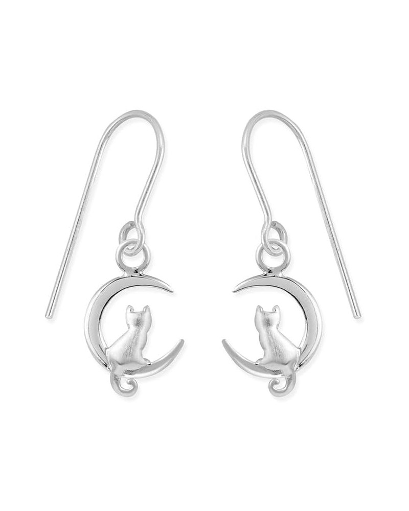 Jewelry Sterling Silver Cat in the Crescent Moon Dangle Earrings $19.37 Earrings