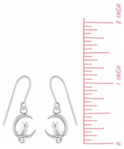 Jewelry Sterling Silver Cat in the Crescent Moon Dangle Earrings $19.37 Earrings