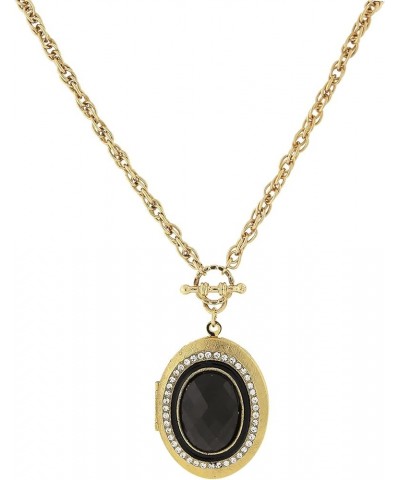 1928 Jewelry Oval Heirloom Euro Crystal Oval Stone Photo Locket Pendant Necklace For Women 30 Jet Black $31.57 Necklaces