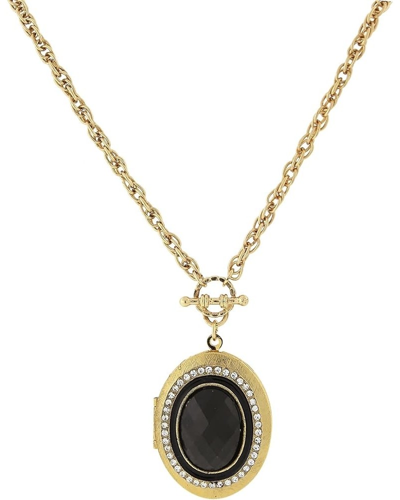 1928 Jewelry Oval Heirloom Euro Crystal Oval Stone Photo Locket Pendant Necklace For Women 30 Jet Black $31.57 Necklaces