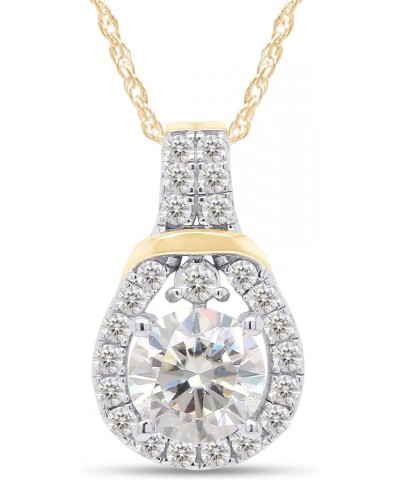 6.5MM Center, Round Cut Lab Created Moissanite Diamond Teardrop Halo Pendant Necklace In 14k Gold Over 925 Sterling Silver Wi...