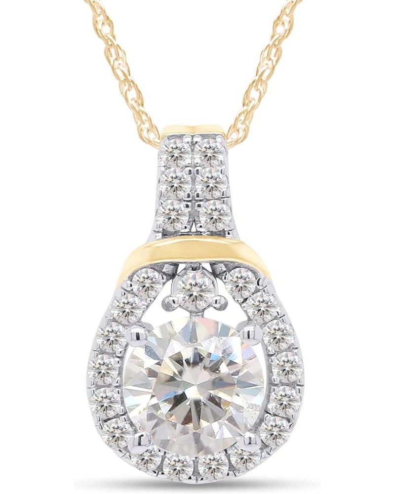 6.5MM Center, Round Cut Lab Created Moissanite Diamond Teardrop Halo Pendant Necklace In 14k Gold Over 925 Sterling Silver Wi...