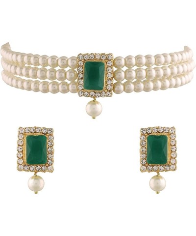 Gold Plated Kundan Jewelry Necklace With Earring Set For Women Green 5 $13.33 Jewelry Sets