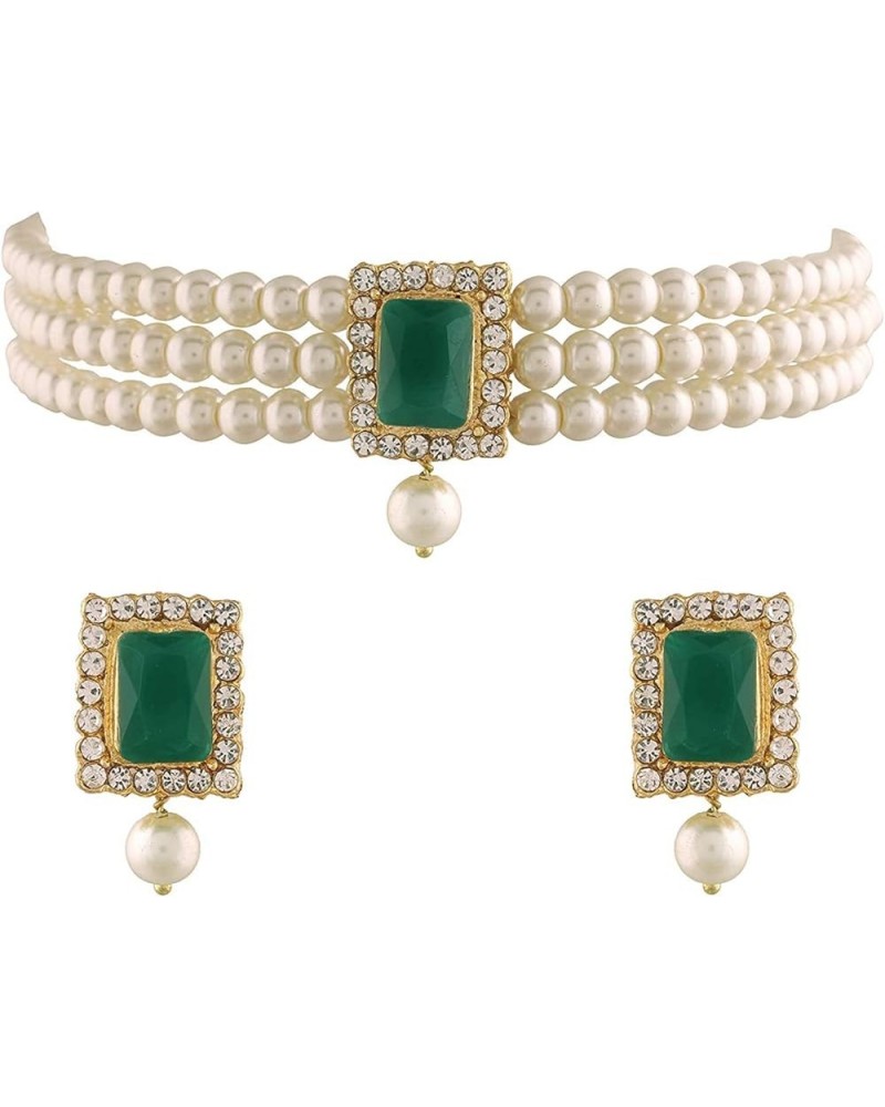 Gold Plated Kundan Jewelry Necklace With Earring Set For Women Green 5 $13.33 Jewelry Sets