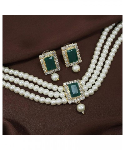 Gold Plated Kundan Jewelry Necklace With Earring Set For Women Green 5 $13.33 Jewelry Sets