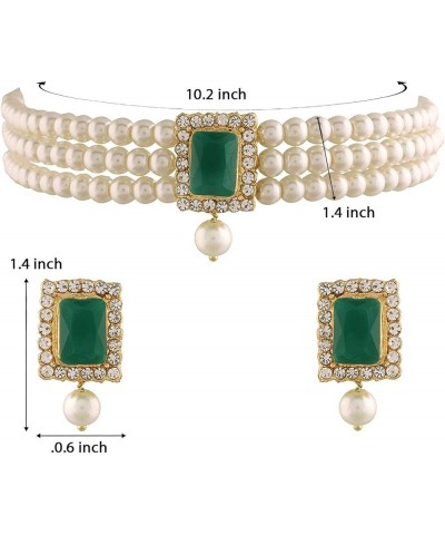 Gold Plated Kundan Jewelry Necklace With Earring Set For Women Green 5 $13.33 Jewelry Sets