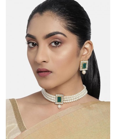 Gold Plated Kundan Jewelry Necklace With Earring Set For Women Green 5 $13.33 Jewelry Sets