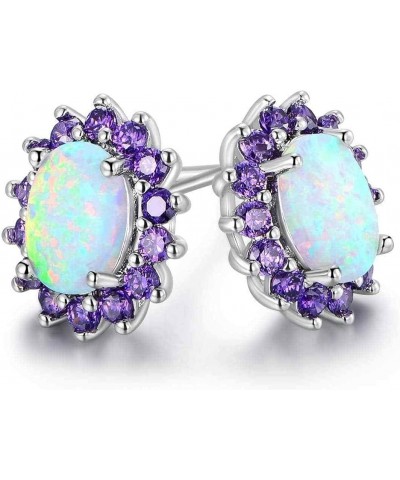 2.50Ct Oval Fire Opal Created with Amethyst Stud Earrings 14K White Gold Plated $41.80 Earrings