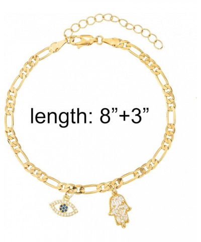 Evil Eye Hamsa Hand Charm Anklet for Women Teen Girls, Dainty Handmade Sideways Hanging Evil Eye Real 14K Gold / 18K Gold/Sil...