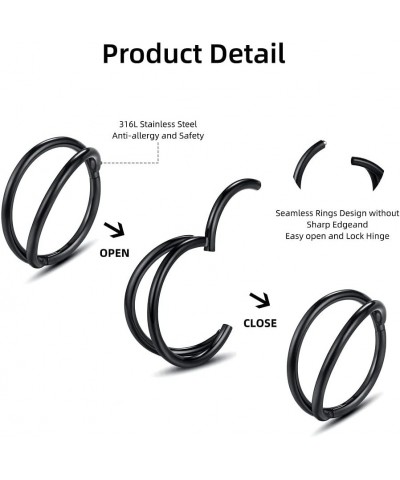 20G 18G 16G 14G Stainless-Steel Nose-Ring-Hoop Septum Clicker :Triple/Double Seamless-Hinged-Piercing Conch Daith Spiral Hoop...