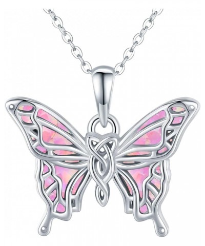 Butterfly Necklaces for Women 925 Sterling Silver Butterfly Jewelry Pendant Butterfly Necklace Gifts for Girls B-Opal-Pink $2...