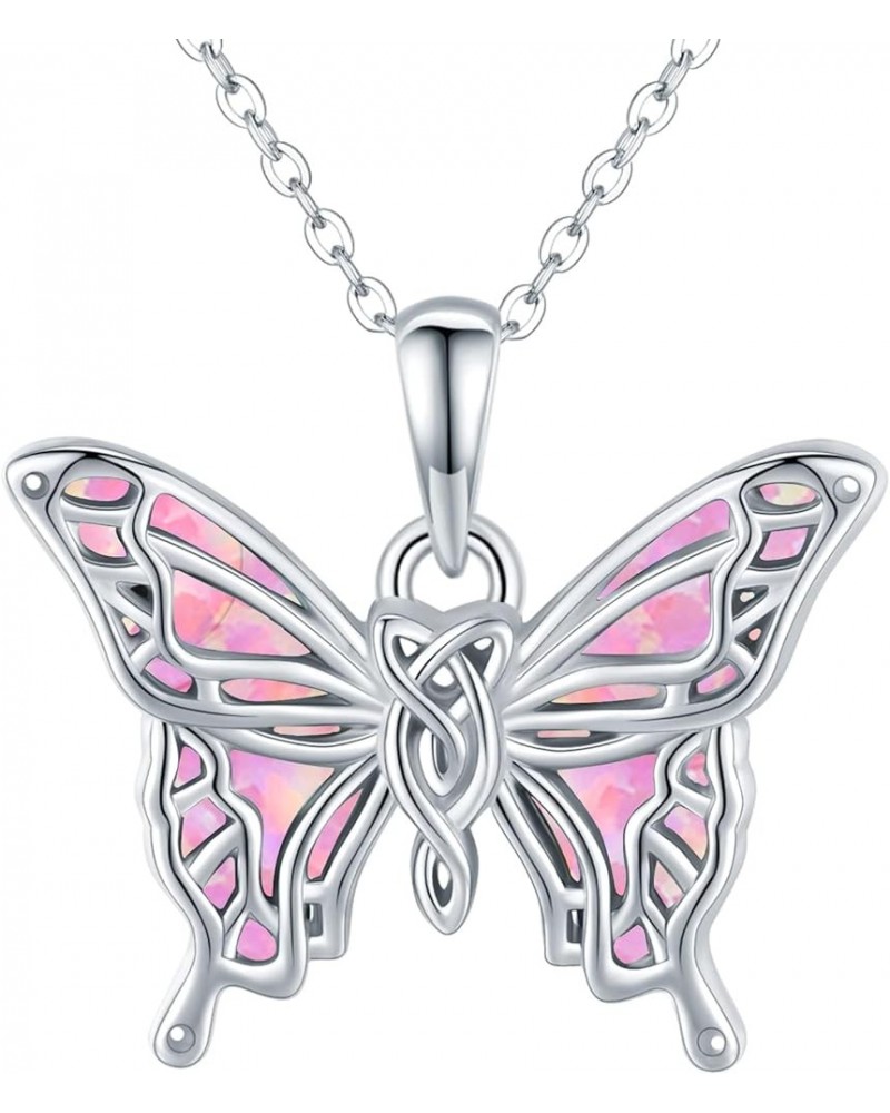 Butterfly Necklaces for Women 925 Sterling Silver Butterfly Jewelry Pendant Butterfly Necklace Gifts for Girls B-Opal-Pink $2...