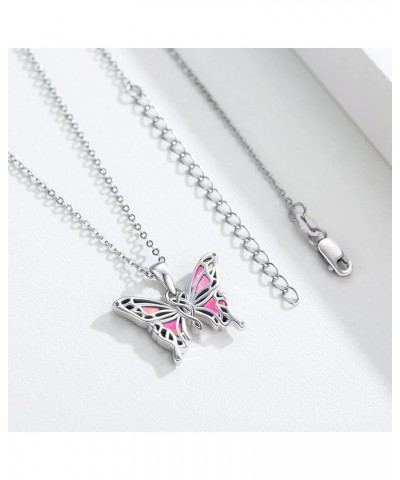 Butterfly Necklaces for Women 925 Sterling Silver Butterfly Jewelry Pendant Butterfly Necklace Gifts for Girls B-Opal-Pink $2...