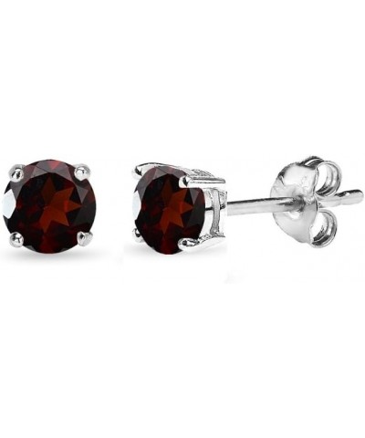 Sterling Silver Round-Cut Solitaire Garnet Gemstone Stud Earrings for Women Girls 4mm - Silver $12.64 Earrings