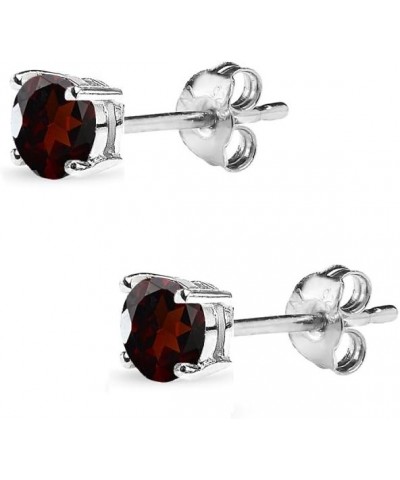 Sterling Silver Round-Cut Solitaire Garnet Gemstone Stud Earrings for Women Girls 4mm - Silver $12.64 Earrings