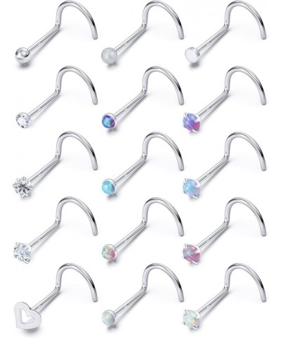 Opal Nose Rings Studs 20G 18G Surgical Steel Nose Stud Nose Piercing Jewelry Top CZ 1.5mm 2mm 2.5mm 3mm Straight L Screw Nose...