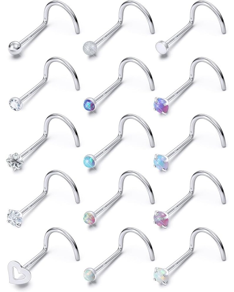 Opal Nose Rings Studs 20G 18G Surgical Steel Nose Stud Nose Piercing Jewelry Top CZ 1.5mm 2mm 2.5mm 3mm Straight L Screw Nose...