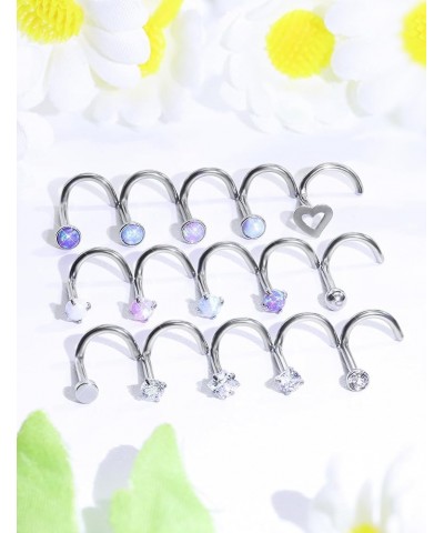 Opal Nose Rings Studs 20G 18G Surgical Steel Nose Stud Nose Piercing Jewelry Top CZ 1.5mm 2mm 2.5mm 3mm Straight L Screw Nose...