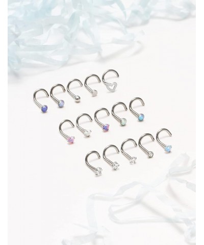 Opal Nose Rings Studs 20G 18G Surgical Steel Nose Stud Nose Piercing Jewelry Top CZ 1.5mm 2mm 2.5mm 3mm Straight L Screw Nose...