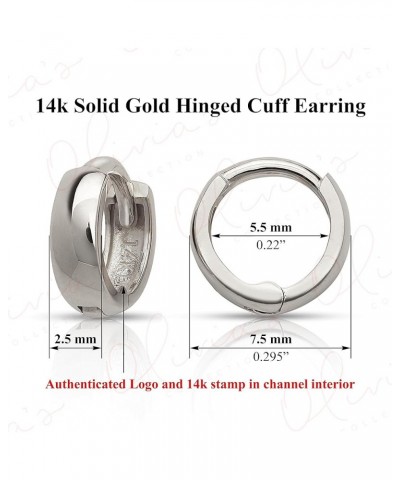 14k White or Yellow Solid Gold Mini Snug Ear-Cuffs or Huggie Earrings (7.0-13.5x3.5mm), Multiple Piercing to the Lobe, Upper-...