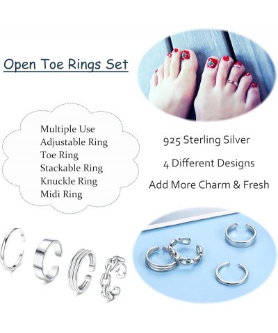 925 Sterling Silver Toe Rings For Women Adjustable Triple Band Toe Ring Set Cute Toe Rings Jewelry Silver $11.90 Body Jewelry