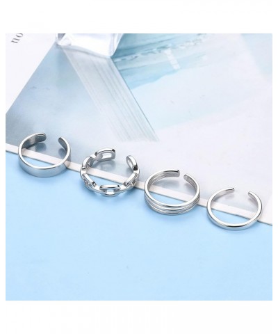 925 Sterling Silver Toe Rings For Women Adjustable Triple Band Toe Ring Set Cute Toe Rings Jewelry Silver $11.90 Body Jewelry