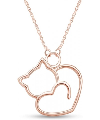 Heart Style Cat Pendant Necklace in 14k Gold Over Sterling Silver rose-gold-plated-silver $20.79 Necklaces