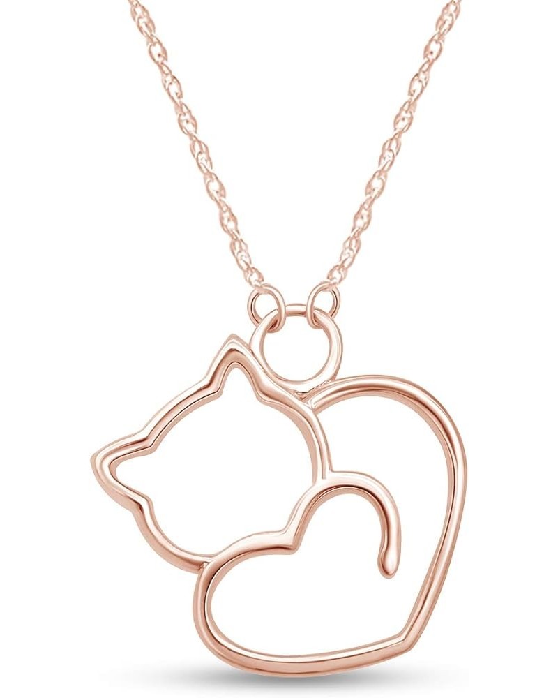 Heart Style Cat Pendant Necklace in 14k Gold Over Sterling Silver rose-gold-plated-silver $20.79 Necklaces