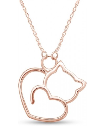 Heart Style Cat Pendant Necklace in 14k Gold Over Sterling Silver rose-gold-plated-silver $20.79 Necklaces