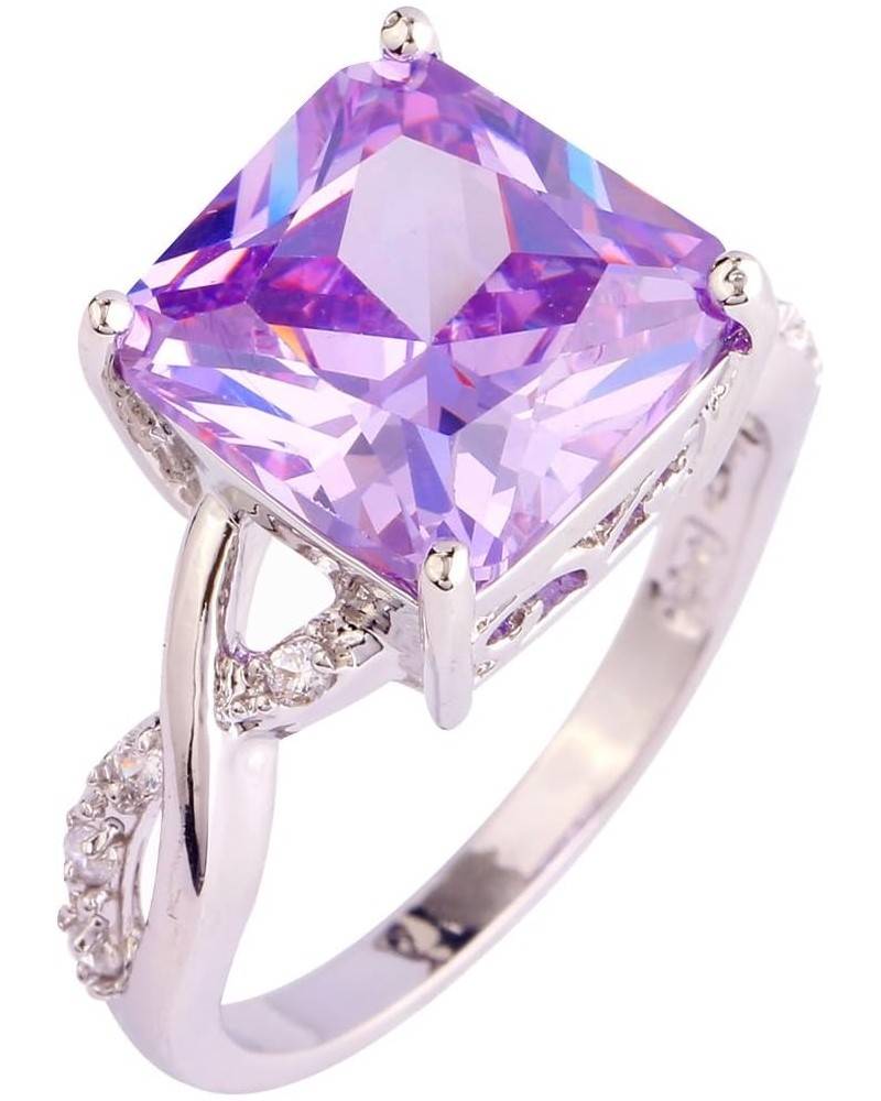 925 Sterling Silver Plated Emerald Cut Filled 10x12mm Amethyst Dainty Hollow Wedding Ring for Women B_Lavender US6 $4.79 Others