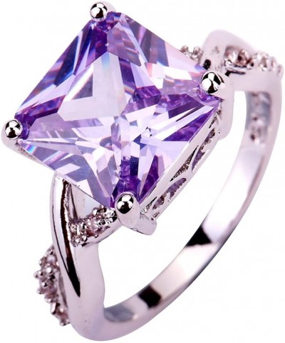 925 Sterling Silver Plated Emerald Cut Filled 10x12mm Amethyst Dainty Hollow Wedding Ring for Women B_Lavender US6 $4.79 Others