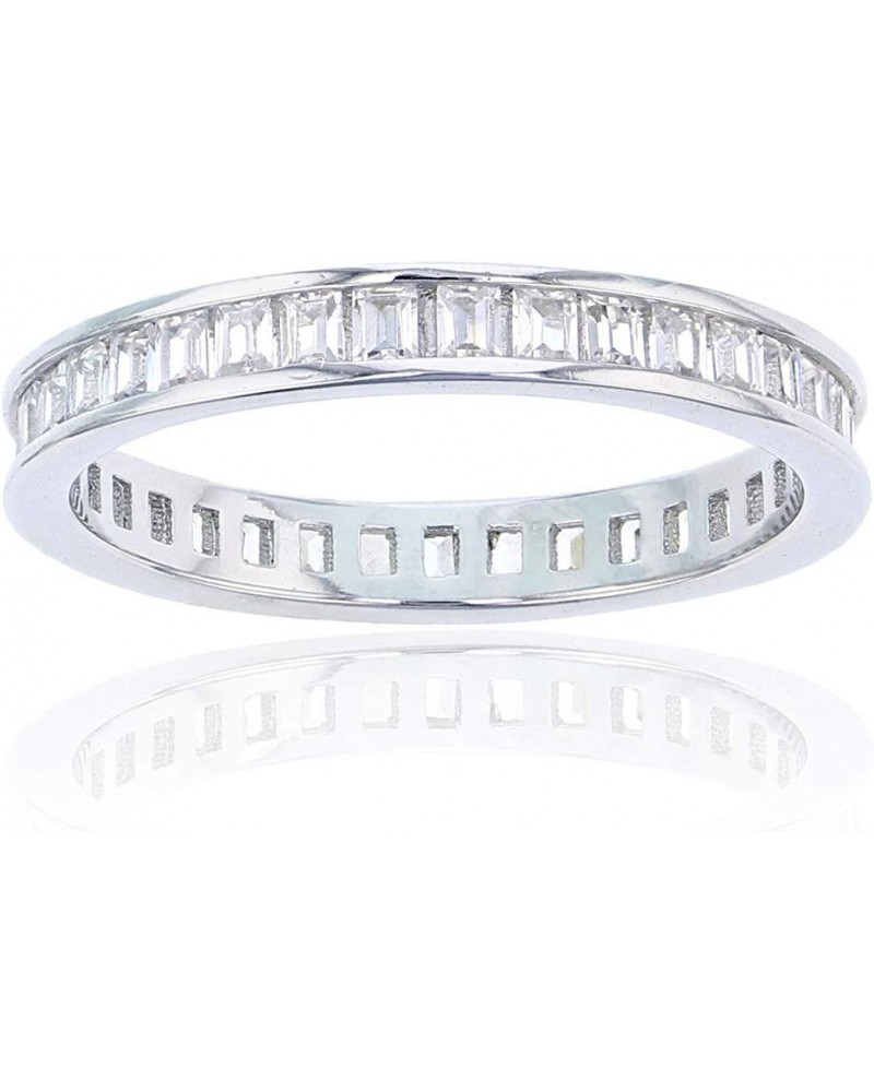 Sterling Silver 1.5x2mm Channel Set Baguette Cubic Zirconia Eternity Band Stackable Ring $9.35 Rings