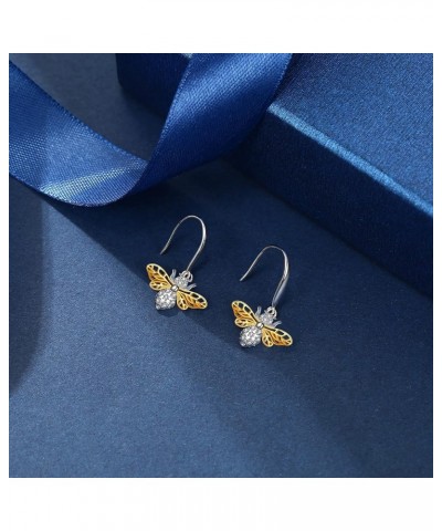 Women's Bee Earrings 925 Sterling Silver Yellow Cubic Zirconia Hollow Honeycomb Bumblebee Dangle Earrings, Valentine's Day/Mo...