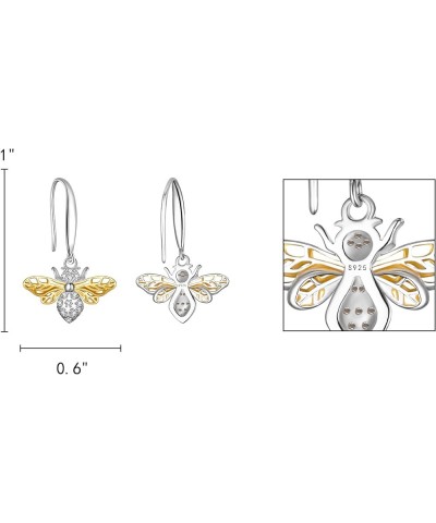 Women's Bee Earrings 925 Sterling Silver Yellow Cubic Zirconia Hollow Honeycomb Bumblebee Dangle Earrings, Valentine's Day/Mo...