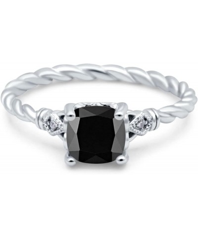 Art Deco Cushion Three Stone Wedding Bridal Ring Round Simulated Cubic Zirconia 925 Sterling Silver Simulated Black CZ $9.89 ...