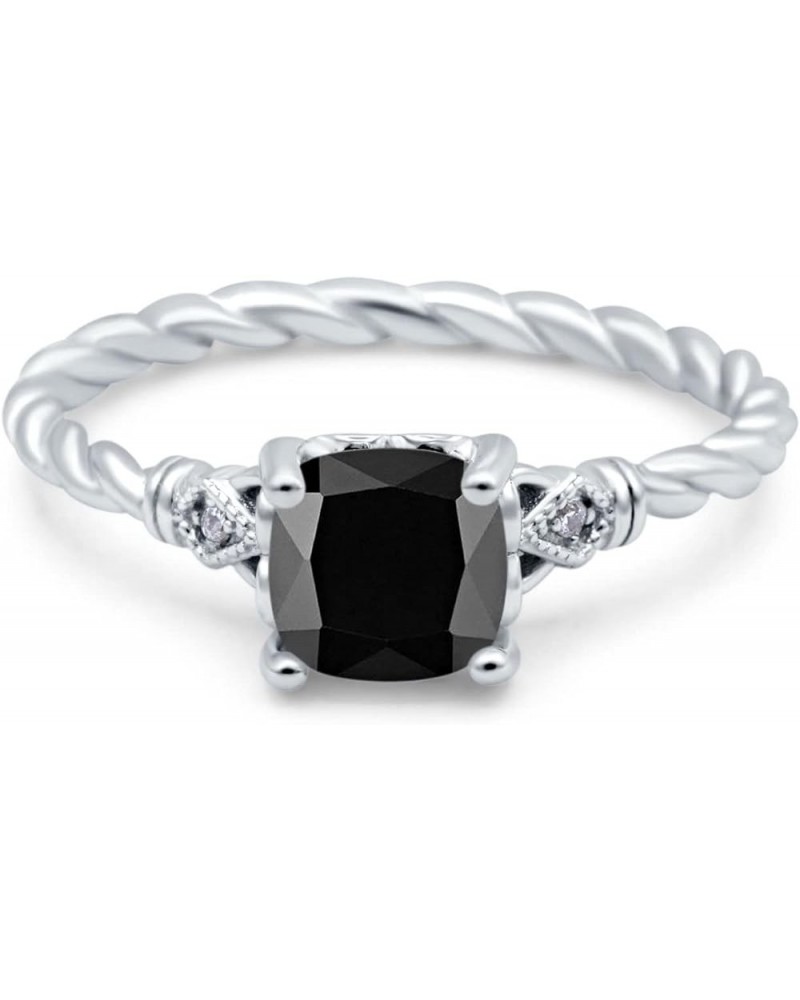 Art Deco Cushion Three Stone Wedding Bridal Ring Round Simulated Cubic Zirconia 925 Sterling Silver Simulated Black CZ $9.89 ...