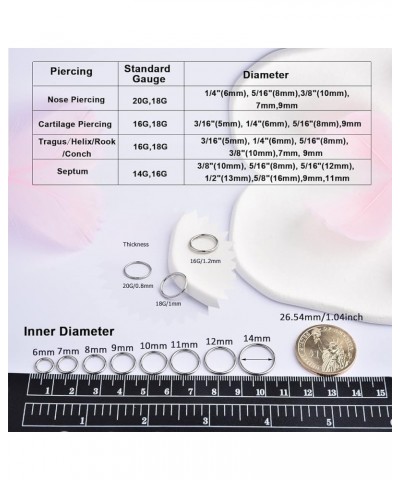 Hinged 20g 18g 16g Nose Rings Hoops 6mm 8mm 10mm 12mm 14mm 16mm Septum Ring Clicker Cartilage Helix Hoop Earrings Set 18g 7mm...