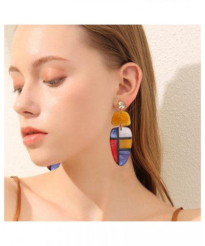 TOVABA Geometric Acrylic Earrings，Resin Plaid Boho Statement Dangle Earrings Multicolor Marbled Drop Gold Plated Bohemian Ear...