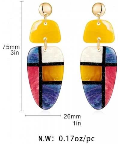 TOVABA Geometric Acrylic Earrings，Resin Plaid Boho Statement Dangle Earrings Multicolor Marbled Drop Gold Plated Bohemian Ear...