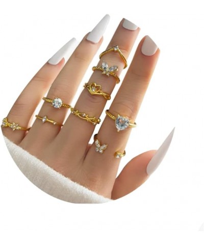 Black Knuckle Rings Set for Women Girls Vintage Stackable Midi Rings Boho Crystal Pearl Sea Wave Finger Ring Pack P $6.83 Rings