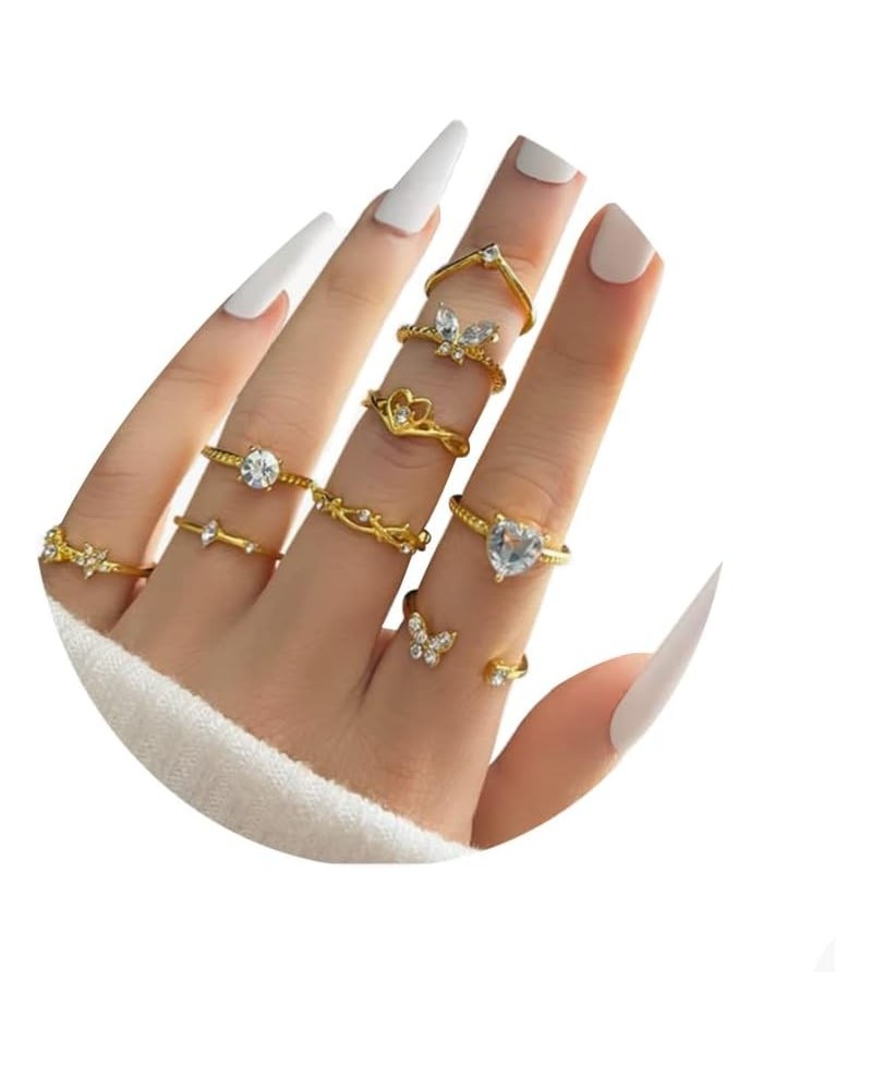 Black Knuckle Rings Set for Women Girls Vintage Stackable Midi Rings Boho Crystal Pearl Sea Wave Finger Ring Pack P $6.83 Rings