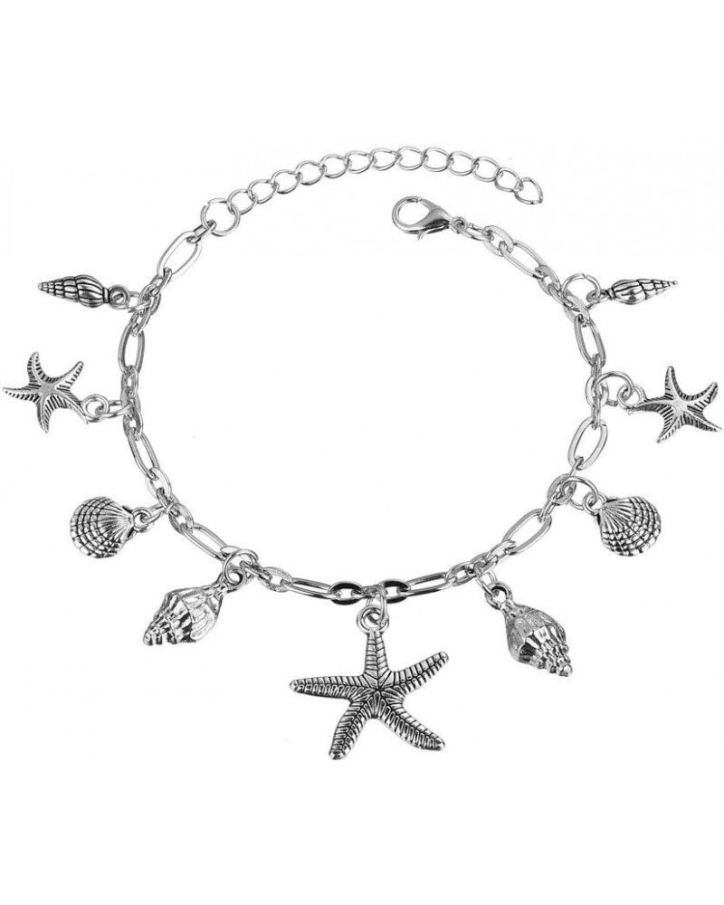 Boho Starfish Anklet Seashell Ankle Bracelet Silver Foot Jewelry for Women and Girls $7.27 Anklets