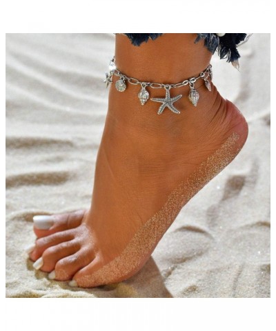 Boho Starfish Anklet Seashell Ankle Bracelet Silver Foot Jewelry for Women and Girls $7.27 Anklets